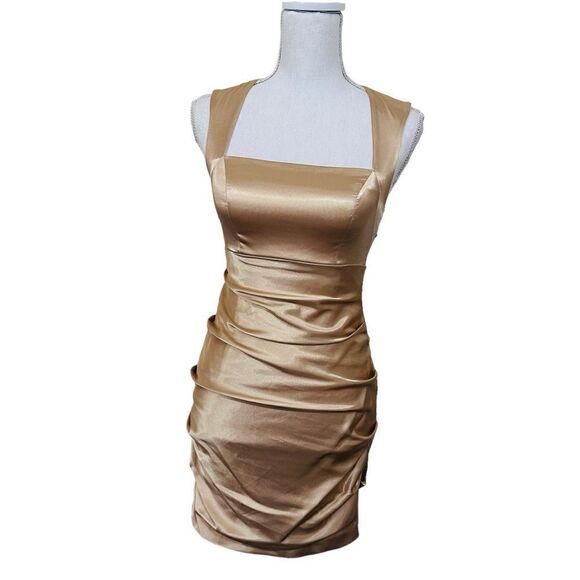 Adrianna Papell Gold Sleeveless Satin Bodycon Mini Dress size XS - Picture 9 of 16